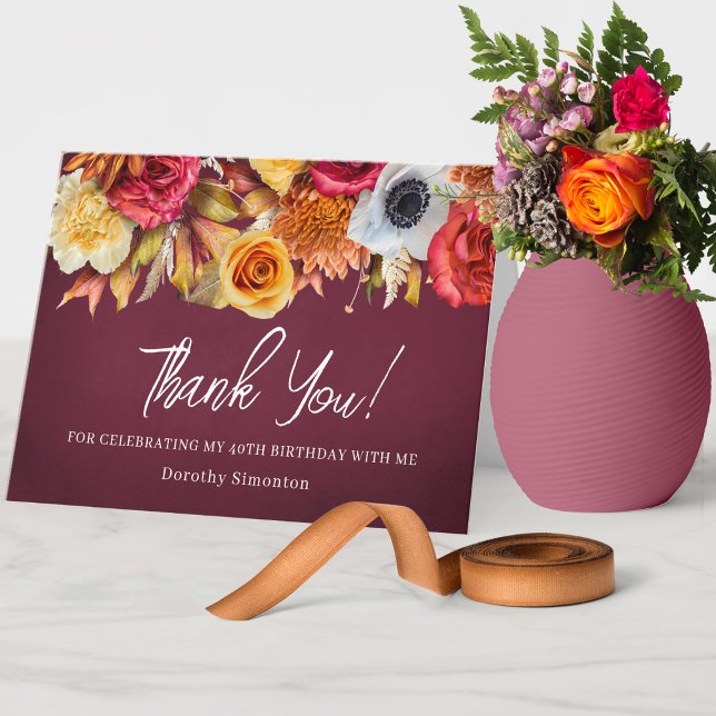 Höstblommor 40-års födelsedags kort (Send your appreciation to friends and family with this elegant 40th birthday thank you note.)