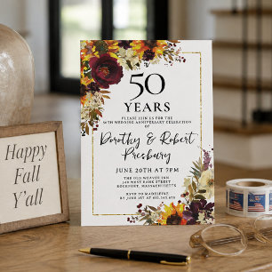 Höstblommor 50-års bröllopsjubileum fest inbjudningar
