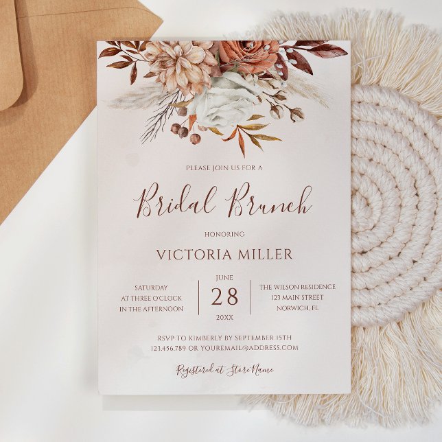 Höstblommor Boho Höstfärger Bröllopsbrunch Inbjudningar (Skapare uppladdad)