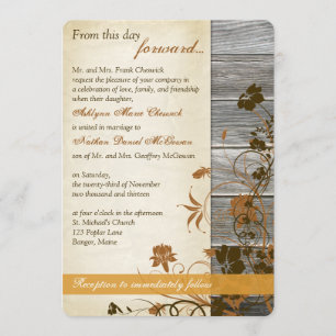 Höstblommor, FAUX Wood & Parchment Bröllop Inbjudningar