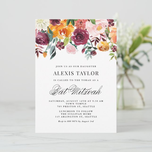 Höstblommor för vattenfärg - Bat mitzvah Inbjudningar (Stående Fram)