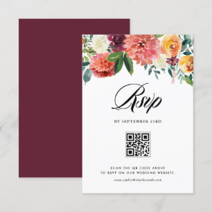 Höstblommor för vattenfärg, Blommigt Bröllop QR-ko OSA Kort