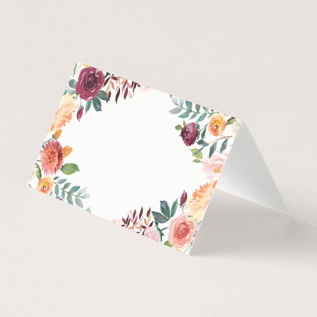 Höstblommor för vattenfärg, Blommigt Ram-montering Kort (Framsida)