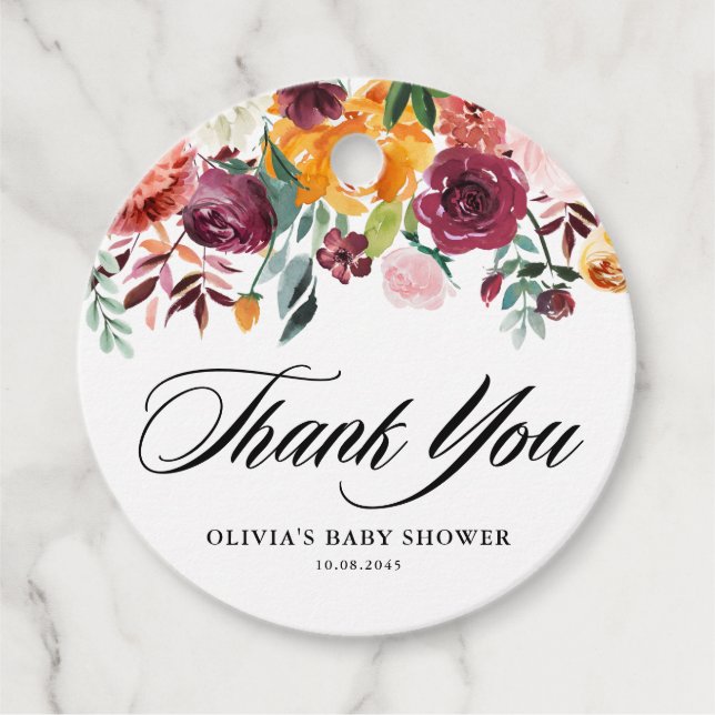 Höstblommor Girlang Höst Bebis Shower Tack Gåvor Etiketter (Framsida)