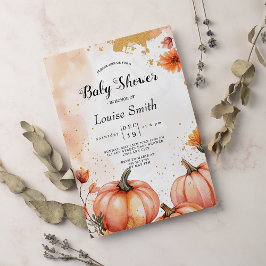 Höstblommor Guld Pumpkin Fall Baby Shower Inbjudningar
