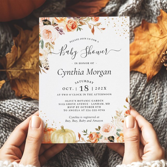 Höstblommor Guld Pumpkin Fall Baby Shower Inbjudningar (Skapare uppladdad)