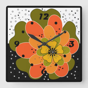 Höstblommor, höst, blomma, illustrationsglas fyrkantig klocka