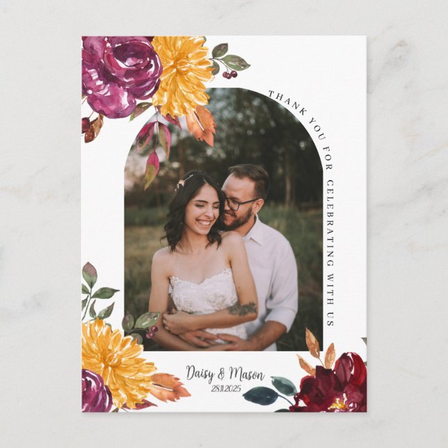 Höstblommor med djärka vattenfärgblommor tack vykort (Framsida)