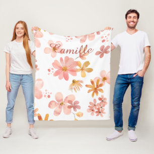Höstblommor namn orange persika fleecefilt
