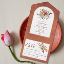 Höstblommor och bågterracotta faller bröllop