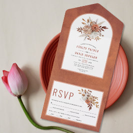 Höstblommor och bågterracotta faller bröllop