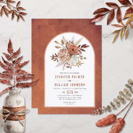 Höstblommor och bågterracotta faller bröllop inbjudningar