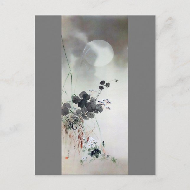 Höstblommor och fullmoon, Watanabe Seitei Vykort (Framsida)