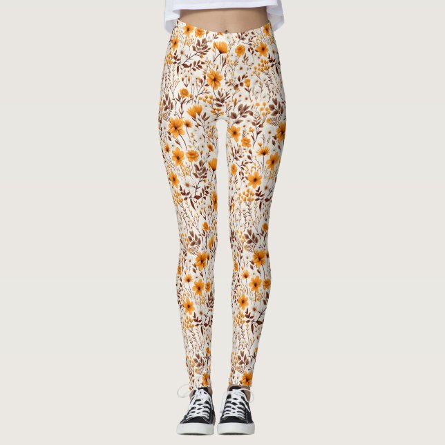 Höstblommor och Löv för vattenfärg Leggings (Framsida)