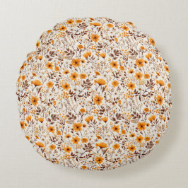 Höstblommor och Löv för vattenfärg Rund Kudde