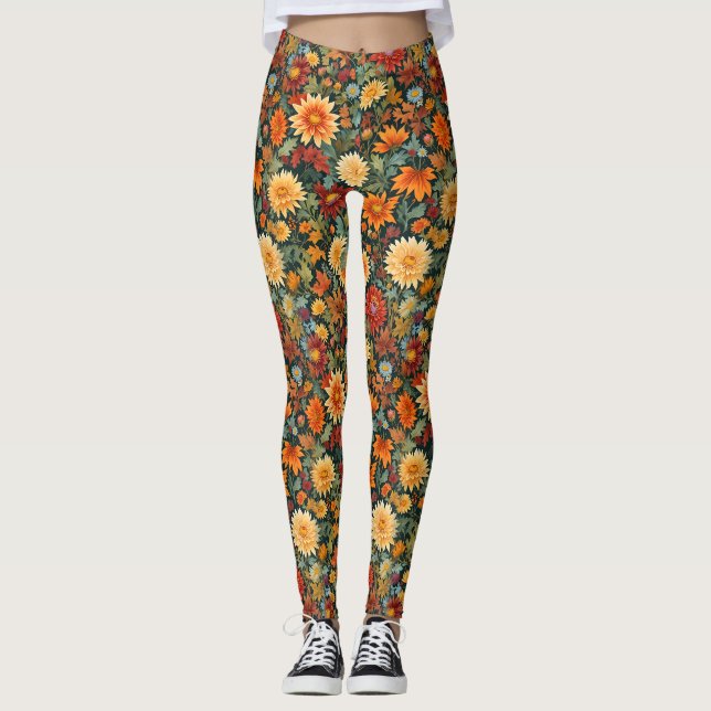 Höstblommor och Löv Leggings (Framsida)