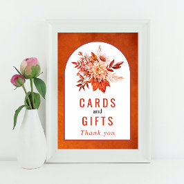 Höstblommor och lövbladsbröllop med orange poster