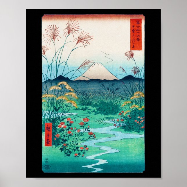 Höstblommor och Mt. Fuji, Hiroshige, Ukiyo-e Poster (Framsidan)