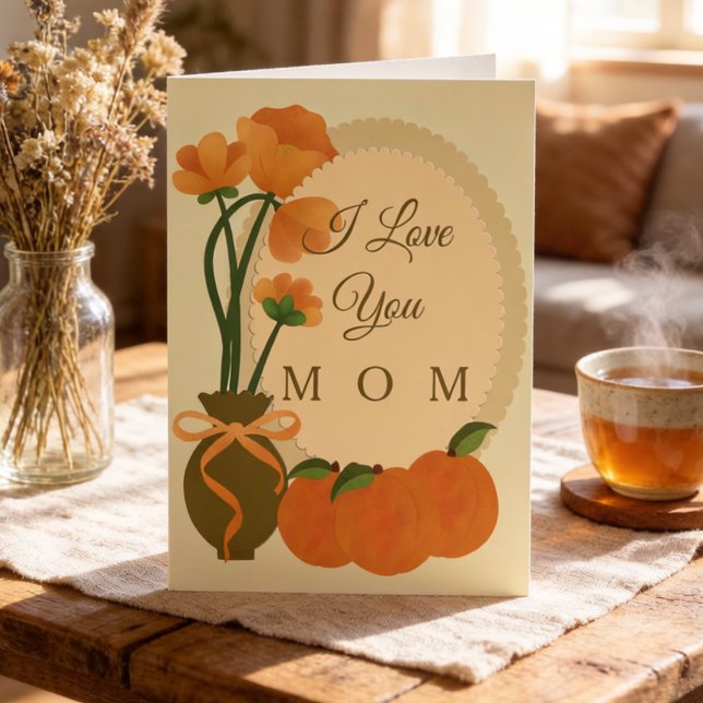 Höstblommor och persikor mors hälsning kort (From Mother’s Day to everyday gratitude, this card flexes with your love. Custom message.)