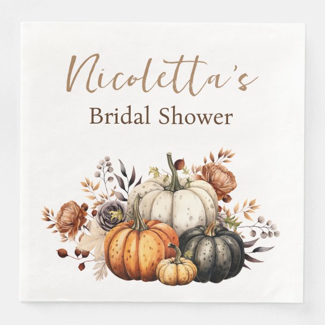 Höstblommor och pumpor Vattenfärg Höst Pappersservett (Framsida)