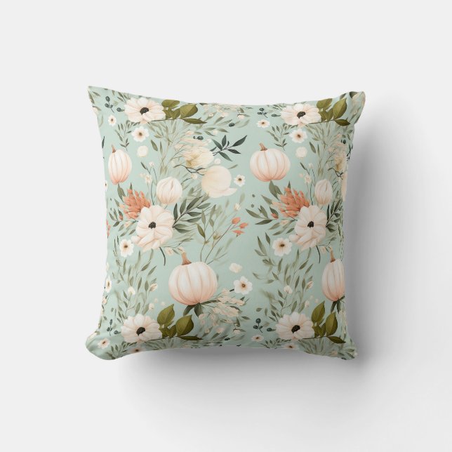 Höstblommor och pumputformning kudde (Framsida)
