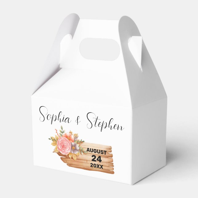 Höstblommor och träskylt presentaskar (Framsidan Sidan)