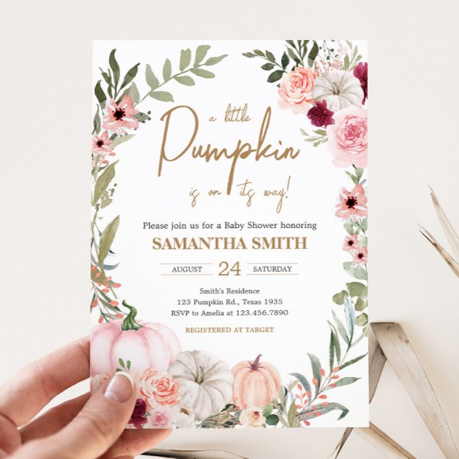 Höstblommor Pumpkin Baby Shower Inbjudningar (Autumn Little Pumpkin Baby Shower Invitation)