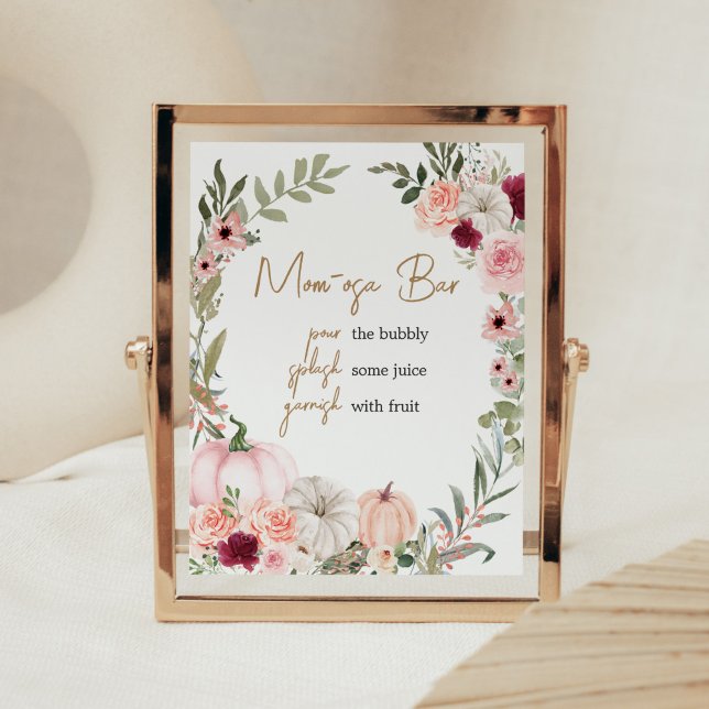 Höstblommor Pumpkin Baby Shower Mamma Osa Pub Poster (Autumn Little Pumpkin Baby Shower Mom Osa Bar Sign)