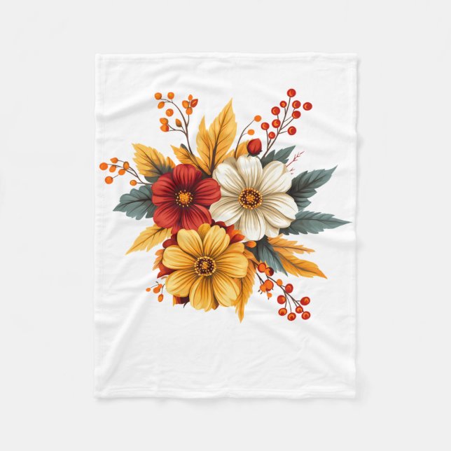 Höstblommor - Rosa Blommigt Arrange Fleec Blanket Fleecefilt (Framsidan)