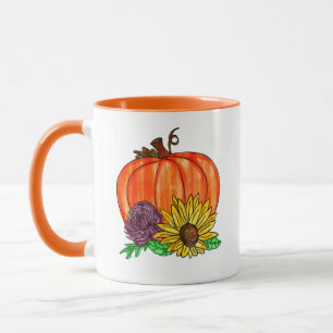 Höstblommor, solblommor, Morsa och pumpa Mugg