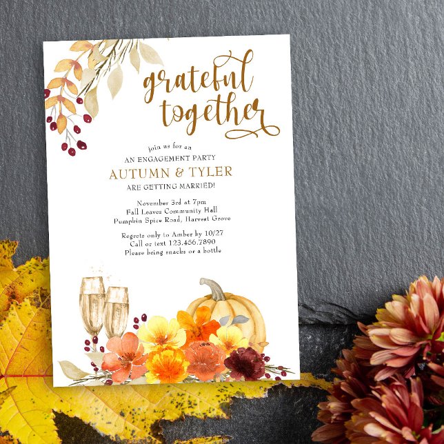 Höstblommor - tack för Förlovningsfest tillsammans Inbjudningar (Fall Engagement Party Invite from my Engagement Party Invitations Collection)