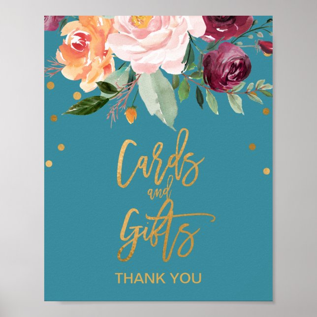 Höstblommor | Teal Kort och Presentkort Poster (Framsidan)
