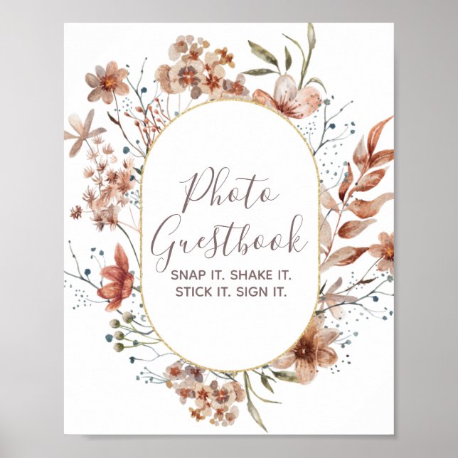 Höstblommor Vattenfärg Foto Gästbok Poster (Framsidan)