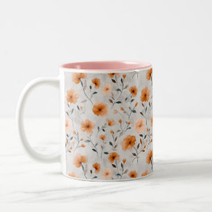 Höstblommor Vattenfärgsminimalistisk Blommigt Två-Tonad Mugg