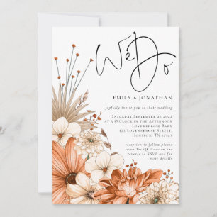 Höstblommor Vi Gör Script QR-kod Bröllop Inbjudningar