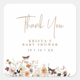 Höstblommor Vild Baby i babyskor med blommor Fyrkantigt Klistermärke