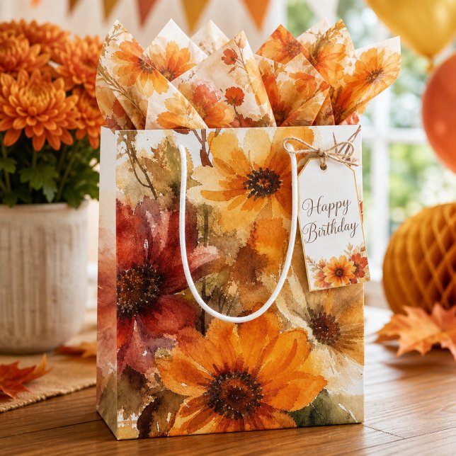 Höstblomning Höstblommor Akvarell  (AI‑created mockup showcasing the floral gift bag’s beauty; illustrative only, not exact to product )