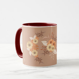 Höstblomning – Varm Beige & Orange Blommig Konst Mugg