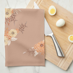 Höstblomning – Varm Beige & Orange Blommor Kökshandduk