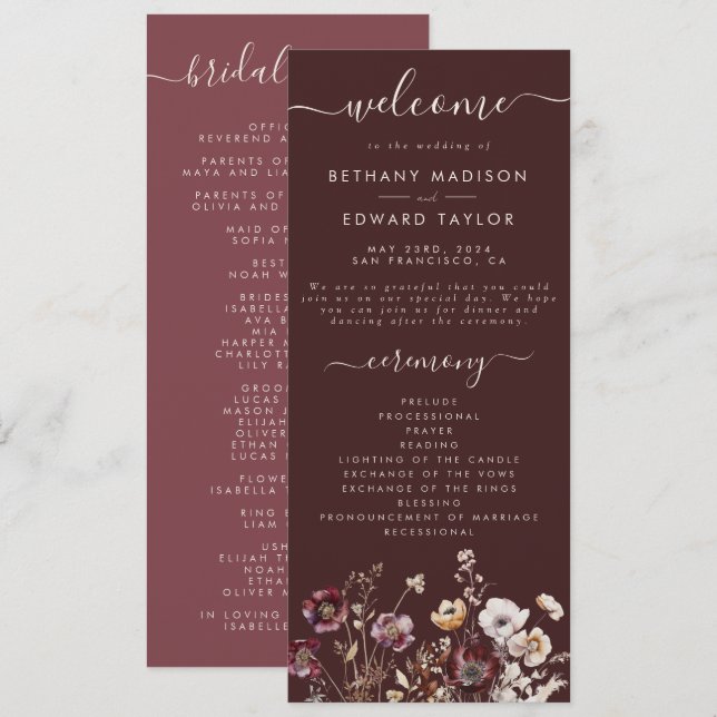 Höstblomsterbröllop Program (Fram/baksida)