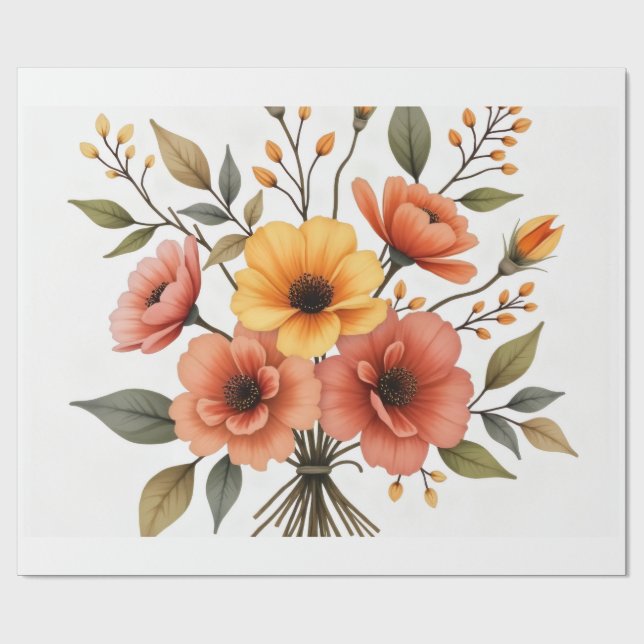 Höstblomsterbukettens inpackningspapper presentpapper (Platt)