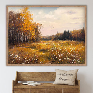 Höstblomsterfält Landskapsmålning, Vintag Poster