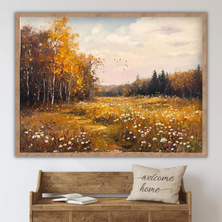Höstblomsterfält Landskapsmålning, Vintag Poster