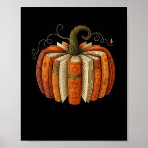 Höstböcker Pumpa Retro Läsning Halloween Tack Poster