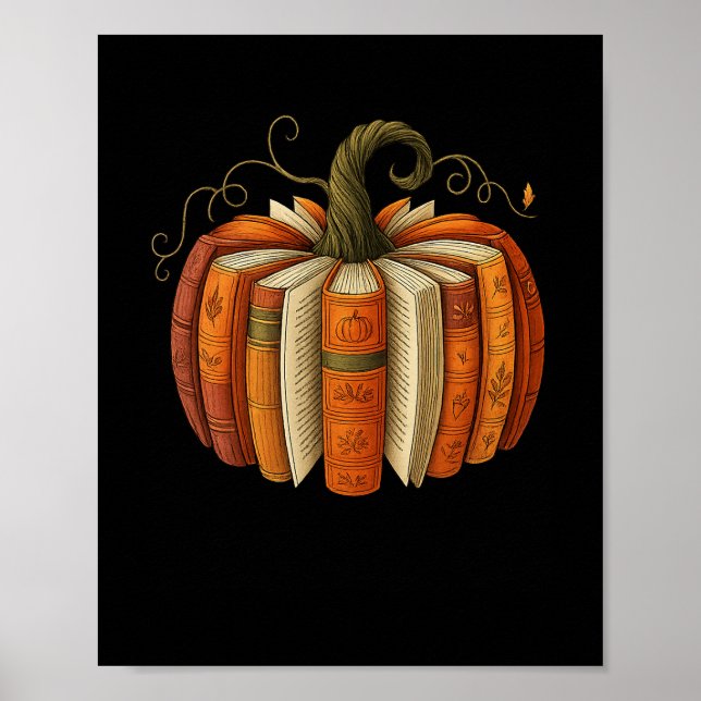 Höstböcker Pumpa Retro Läsning Halloween Tack Poster (Framsidan)