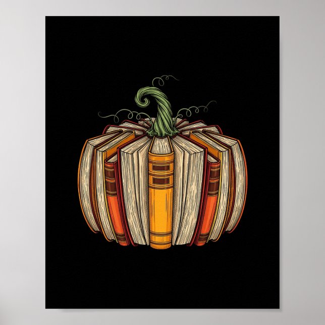 Höstbok Pumpa Halloween Thanksgiving Bokälskare B Poster (Framsidan)