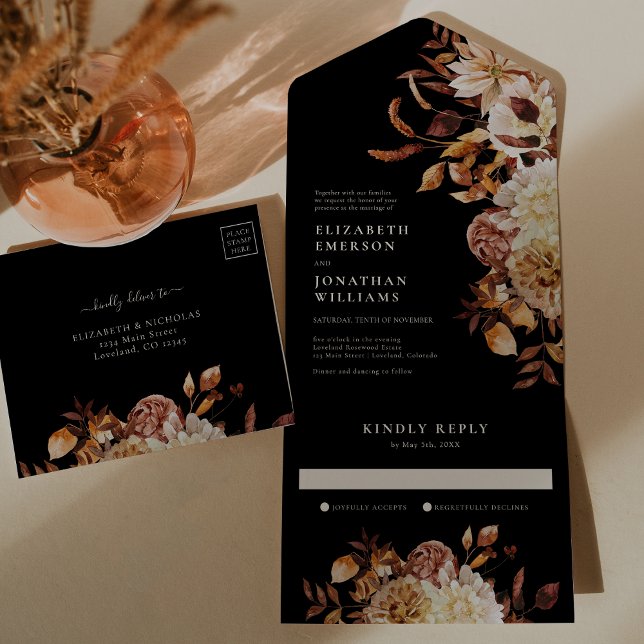 Höstbotanisk bröllopsinbjudan allt i ett (Fall Botanical Wedding All In One Invitation
)