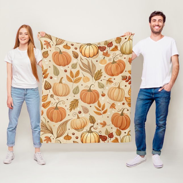 Höstbotaniskt pumpavinmönster fleecefilt (På plats)