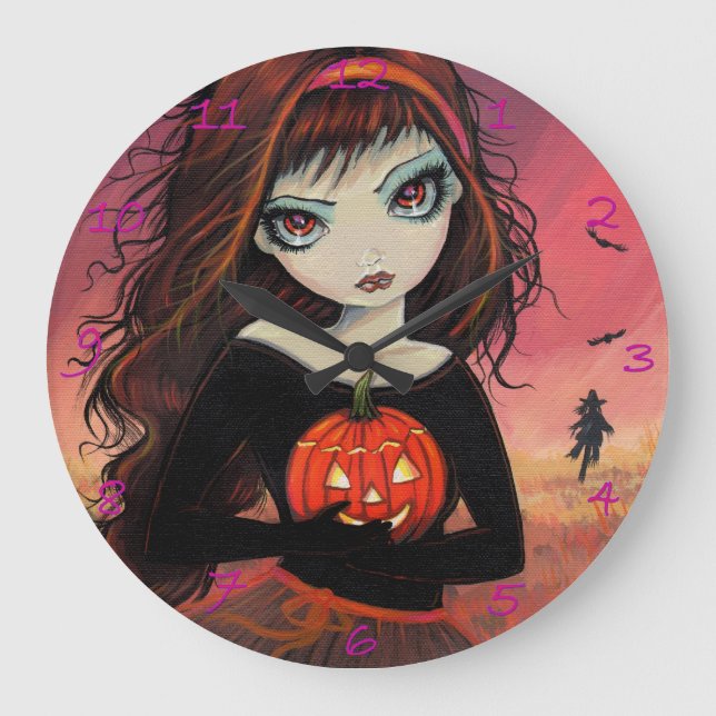 Höstbrand Halloween Konstklocka Stor Klocka (Framsida)