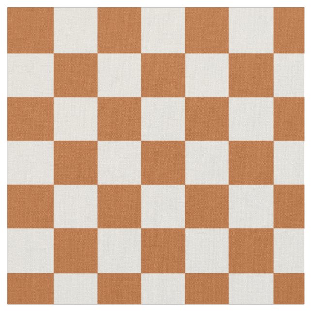 Höstbränd orange beige rutig rutmönster tyg (Närbild)